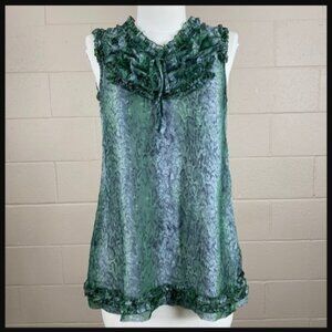 BLUE VELVET TASSEL Green Ruffle Tank Blouse NWT